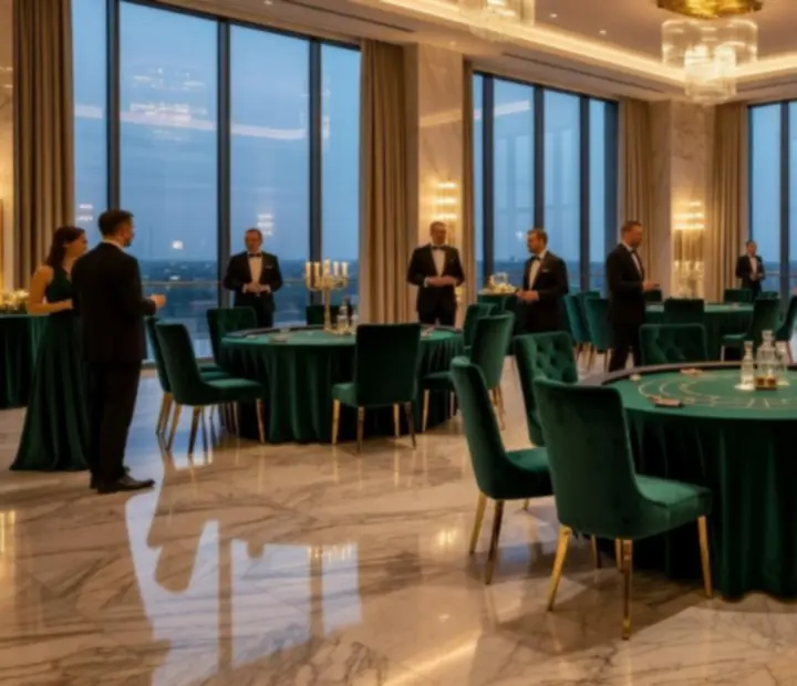 Luksusowa sala eventowa przygotowana na wieczór kasynowy dla firmy