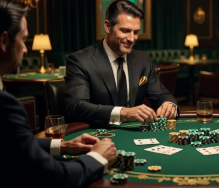 Goście przy stole pokerowym w eleganckim VIP lounge