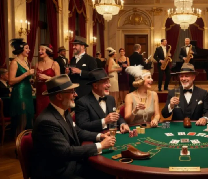 Prestiżowy event firmowy w klimacie lat 20. z motywem Gatsby, stołami kasynowymi i jazz bandem.